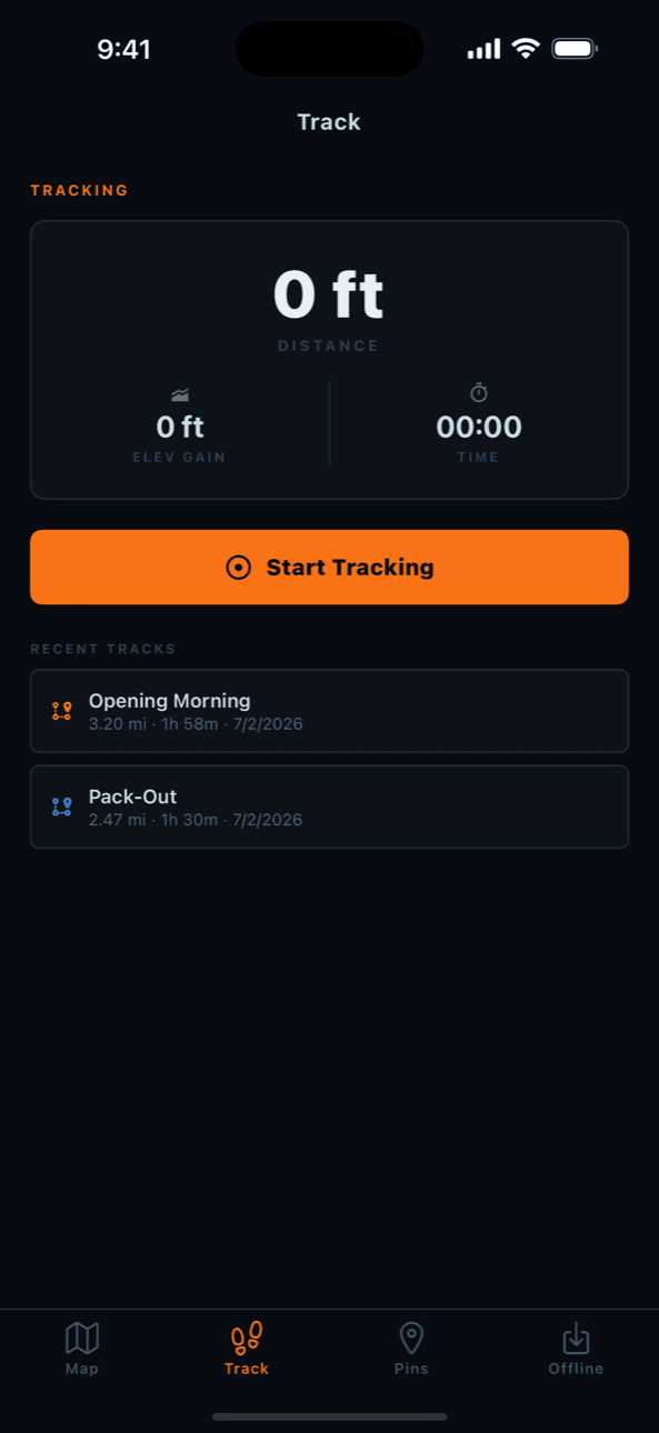 Live track recording with distance and elevation